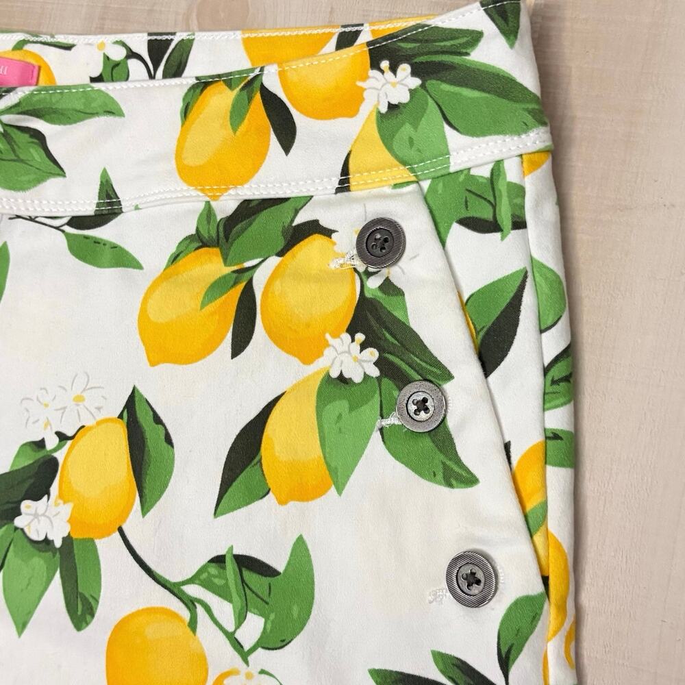 Isaac Mizrahi Lemon Print Stretch Sailor Shorts White Yellow Citrus Size 10 - Picture 4 of 6